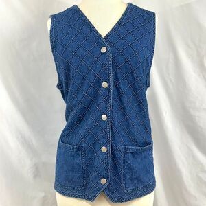 SUSAN BRISTOL Vintage 80s Blue Diamond Denim Vest Button Front Women's M Western